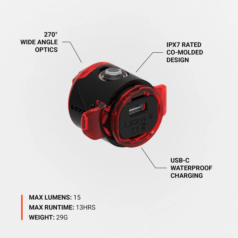 Lezyne Femto USB C Drive 15 LED Rear Light 